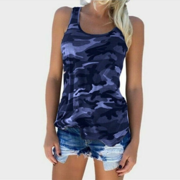 FD Plus Tops - Plus Size Womens Navy Camo Tank Top Shirt 1x
